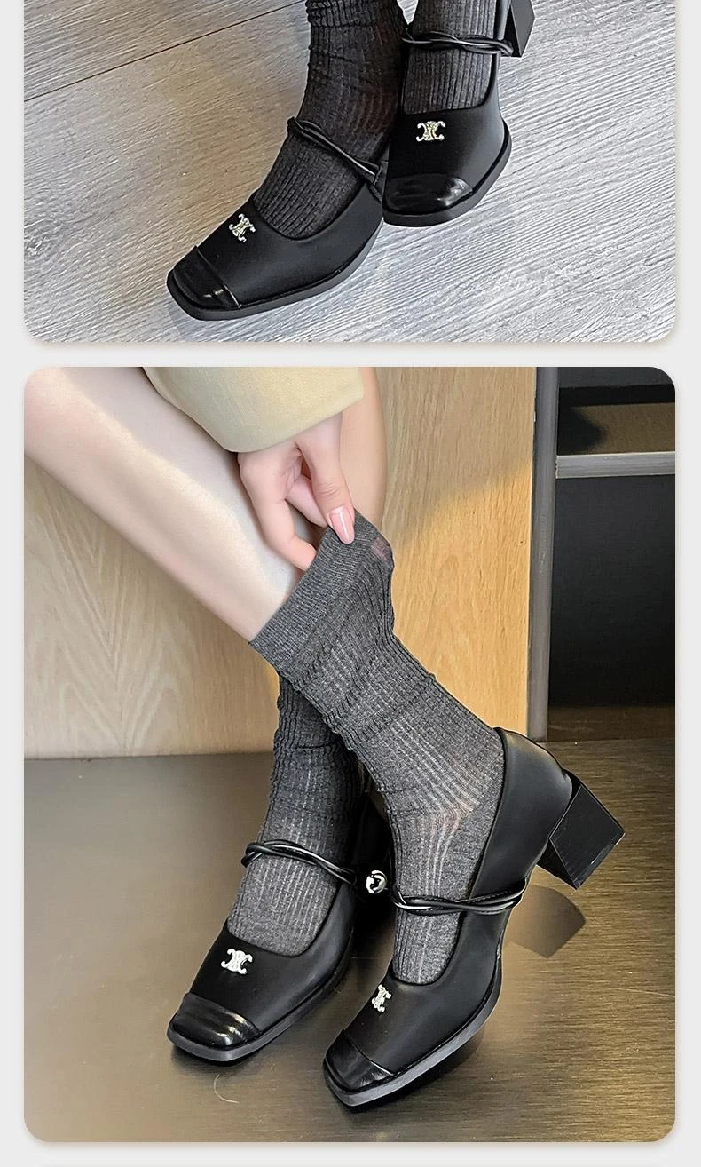 Damenmode-Socken, koreanische einfarbige, gestreifte Wadensocken, schlicht, für Frühling und Sommer, atmungsaktiv, bequem, Stapelsocken, mittelgroß bis klein – Detail 24
