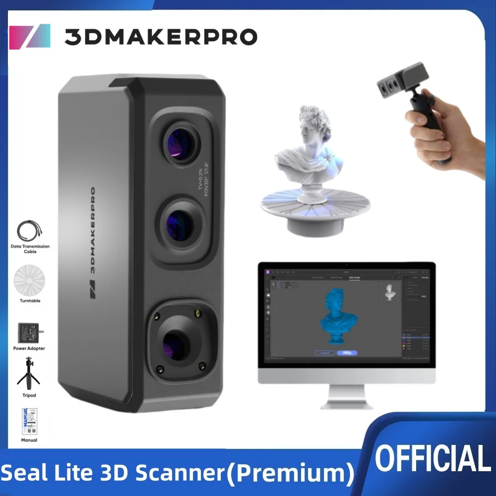 Seal Lite Handheld 3D Scanner for 3D Printer, 0.02mm High Detailed Precision, 10FPS Scanning Lightning-Fast Speed -Premium Kit