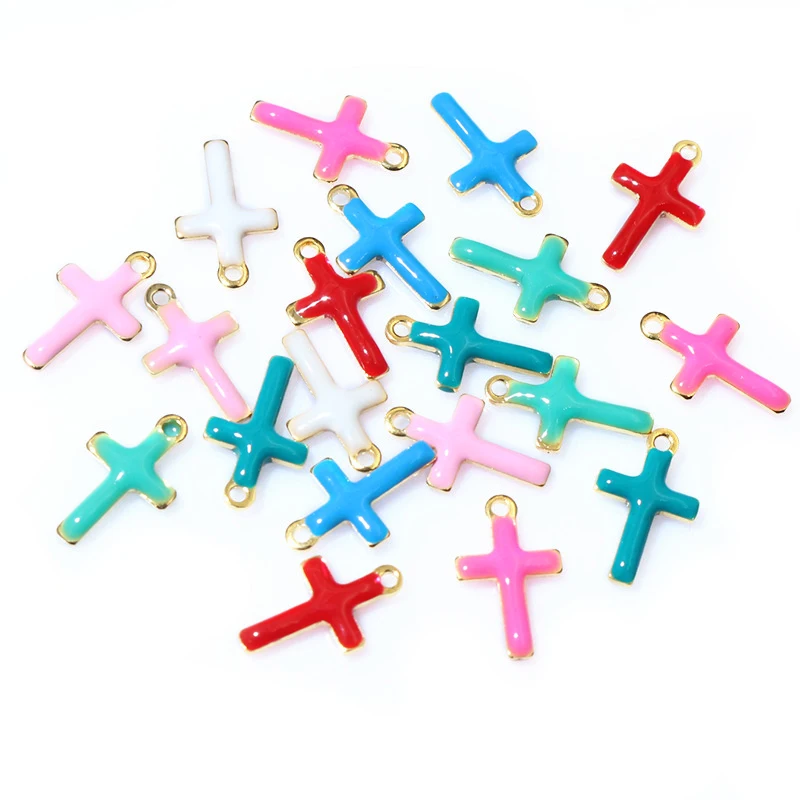 20pcs 10x6mm Enamel Small Cross Charms Pendant Stainless Steel DIY Jewelry Making Accessories Findings for Bracelet Earrings