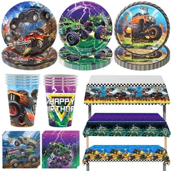 Monster Machines Truck Disposable Tableware Balloon Banner Cake Decor Kids Boys Monster Truck Birthday Party Racing Party Decor