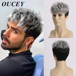 OUCEY-Peluca de cabello sintético para hombre, cabellera corta de alta calidad, Natural y esponjosa, ideal para Cosplay, club nocturno y Bar