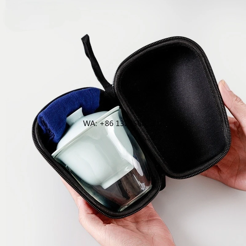 

Синий принт Восточный Цзиндэчжэнь Путешествия Чайный сервиз Белая фарфоровая крышка Чаша Портативная керамическая экспресс-чашка Персональные наборы для кофе и чая