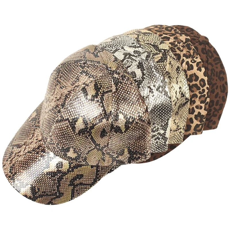 Luxury Men Women High Quality Snake Skin Print Leather Dad Baseball Cap Adjustable Classic Sport Leopard Print Outdoor Bone Hat