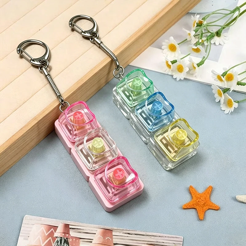 Keyboard Key Chain DIY Mechanical Button Keycap Transparent Stress Relieving Toy Bag Pendant for Gaming Office Use