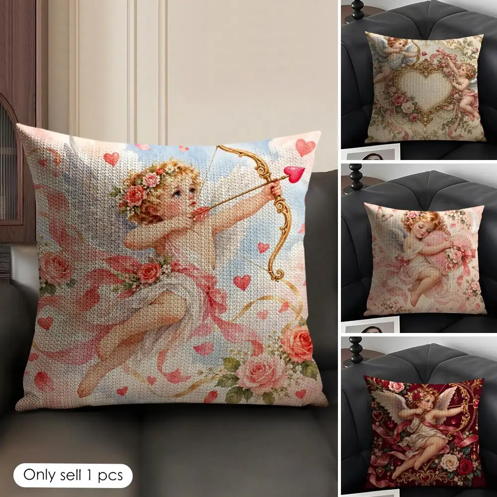 Cherub Cupid Cute Angel Cushion Cover Skin-Friendly Organic Linen Pillow Cover Durable Hypoallergenic Washable Soft