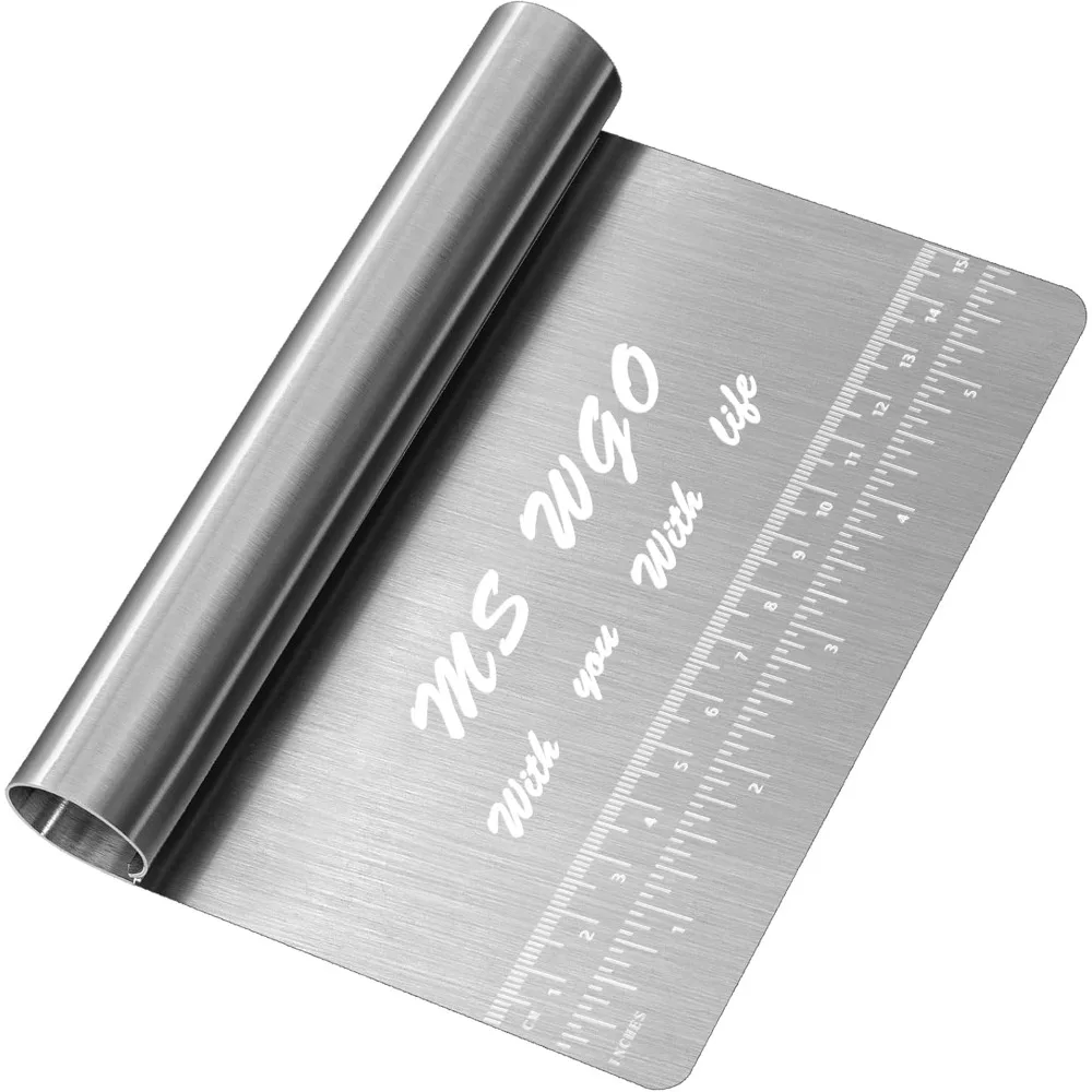 

Dough Pastry Scraper/Cutter/Chopper Stainless Steel Mirror Polished with Measuring Scale Multipurpose- Cake, Pizza Cutter -