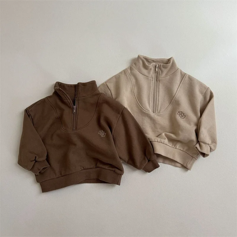 

2025 Autumn New Children Casual Sweatshirt Fashion Boys Girls Pullover Zipper Shirts Cotton Baby Loose Tops Kids Clothes