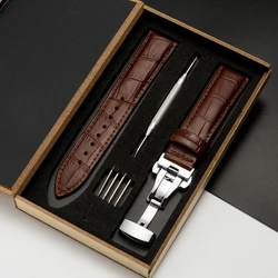 Genuine Leather Watchband with Wooden Box Butterfly Buckles Wristband Replacement Bracelet 18mm 20mm 22mm 24 Watch Strap Belt