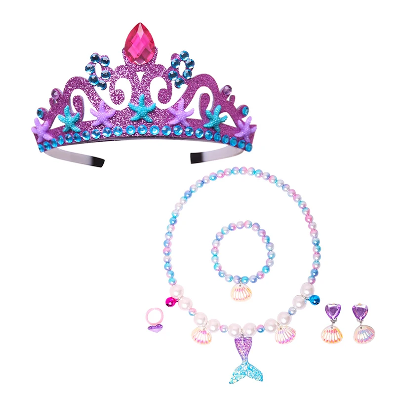 Kleine Meerjungfrau Kleid Ariel Prinzessin Cosplay Pailletten Bling Kostüm für Kinder Mädchen Karneval Party Halloween Outfits Krone Halskette