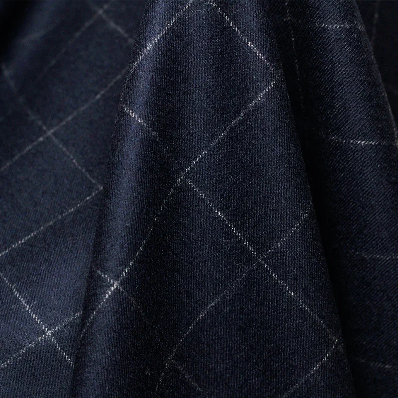 Redraspberry Japanese Navy Blue Plaid Worsted Wool 100%Wool Garment Material Autumn Women Jacket Suit Sewing Clothes Freeshippin