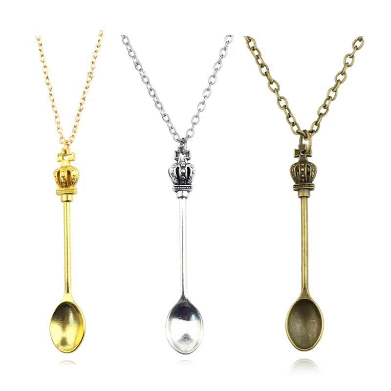 Arrival Alice Crown Spoon Necklace Tiny Tea Spoons Shape Pendant Necklace 4 Colors Creative Jewelry For Women Charm Gift ﻿