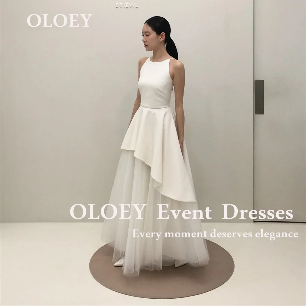 

OLOEY Simple A Line Wedding Dresses Korea Photo Shoot O Neck Sleeveless Bridal Gowns Corset Floor Length Free Customized