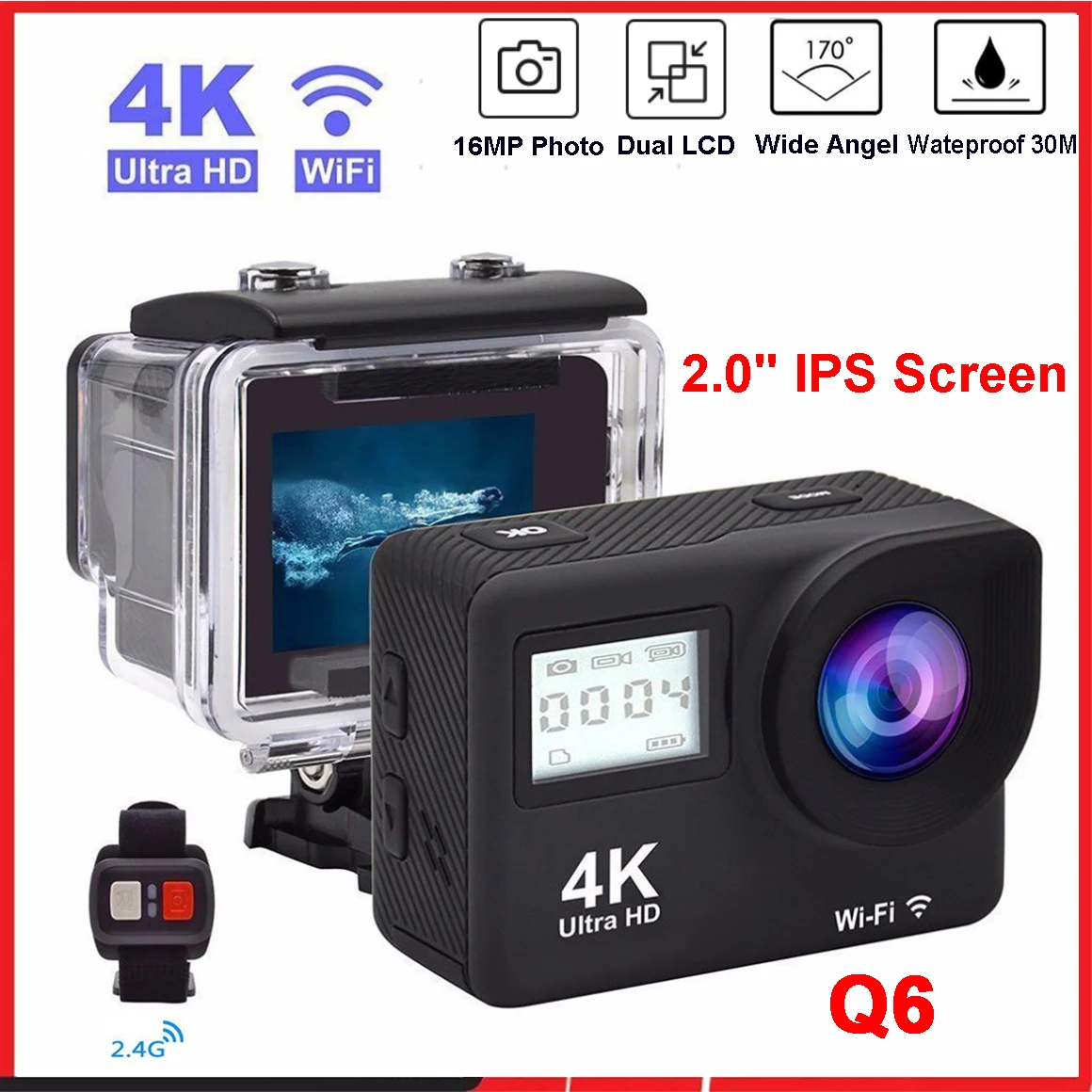 Q6S Action Camera Ultra HD 4K/60fps 24MP WiFi 2\