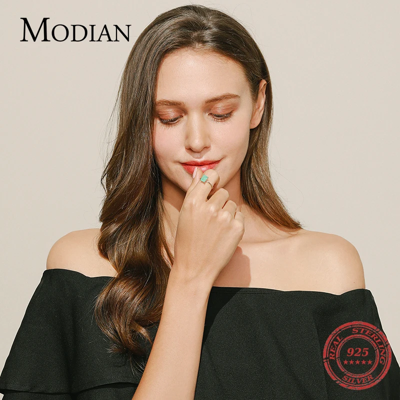 Modian-Anillo de turmalina rectangular para mujer, de Plata de Ley 925 auténtica, Paraiba clásica, joyería fina