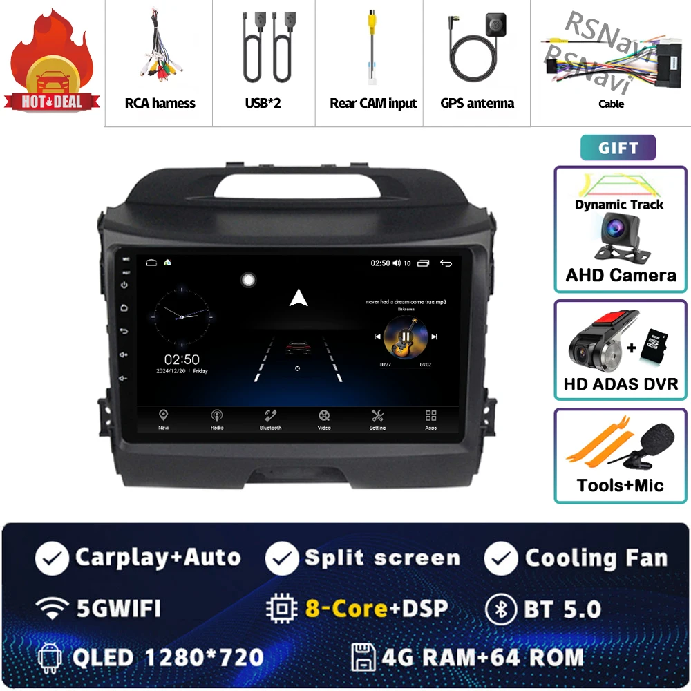 Android 15 Voor Kia Sportage 3 SL 2010-2016 2K QLED Android Autoradio Multimedia Video Player GPS Stereo CarPlay 4G Head Unit