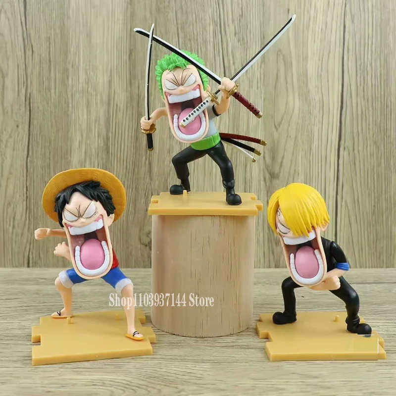 Figurine de Dessin Animé One Piece Luffy de 15cm en PVC, Figurine de Triple Sanji, Roronoa Zoro, Version Q, Jouets à Collectionner, Cadeau