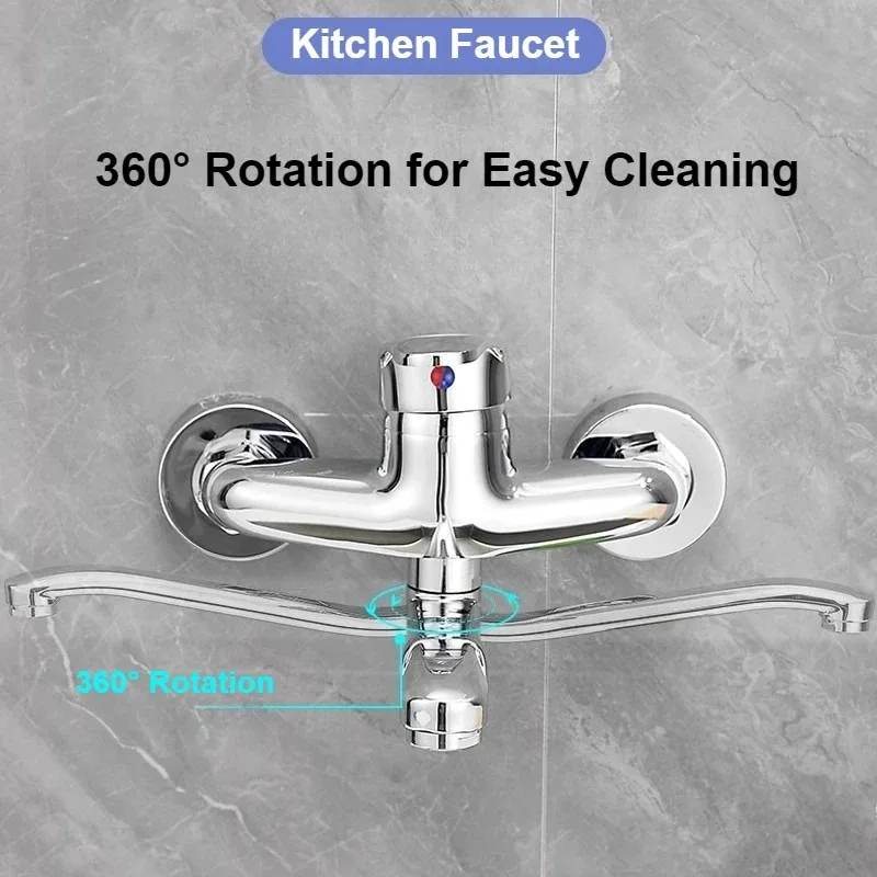 Chrome Wall Mounted Single Handle Hot Cold Mixer Tap Splash Proof Kitchen Sink Bathroom Basin Faucet