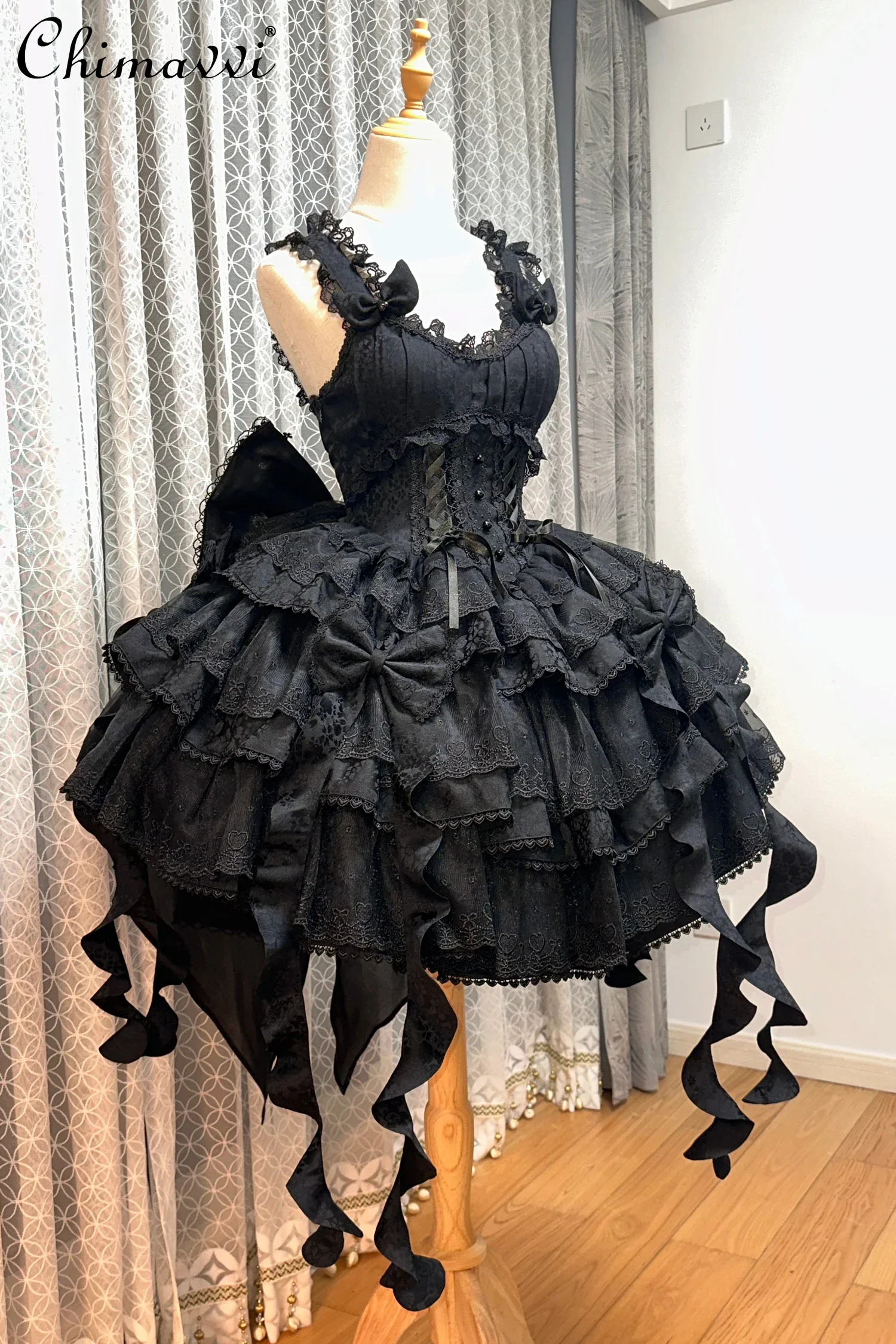 Original süßes Mädchen-Lolita-JSK-Kleid mit großer Schleife, einfarbig, schmale Passform, Damen-Geburtstagsfeier, Spitze, kurze Blumen-Hochzeitskleider