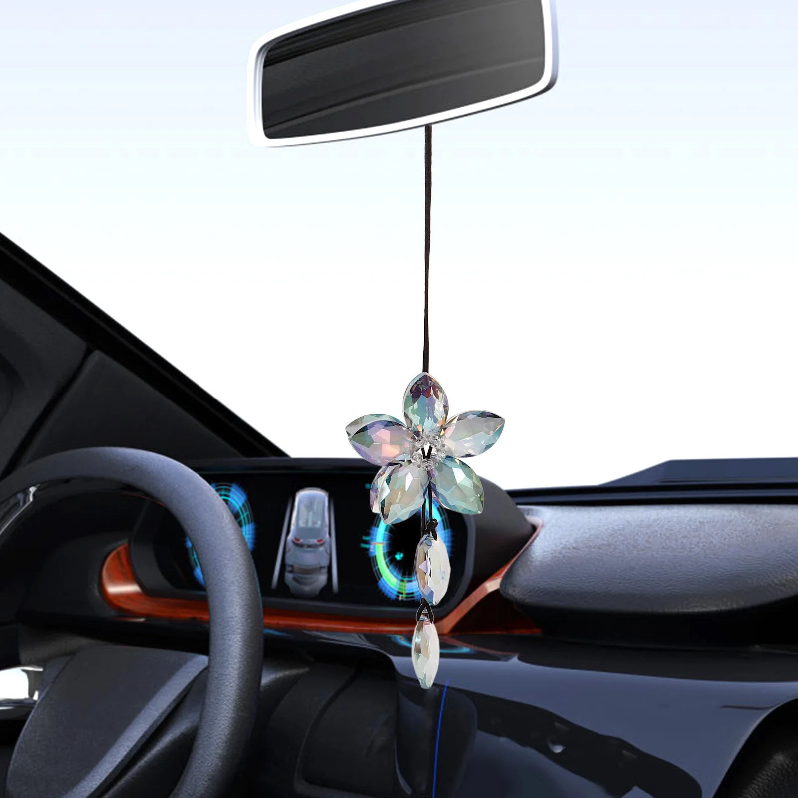 

1Pcs Rearview Mirror Crystal Pendant Colorful Rhinestone Heart Car Hanging Decoration Car Interior Crystal Beads Ornament