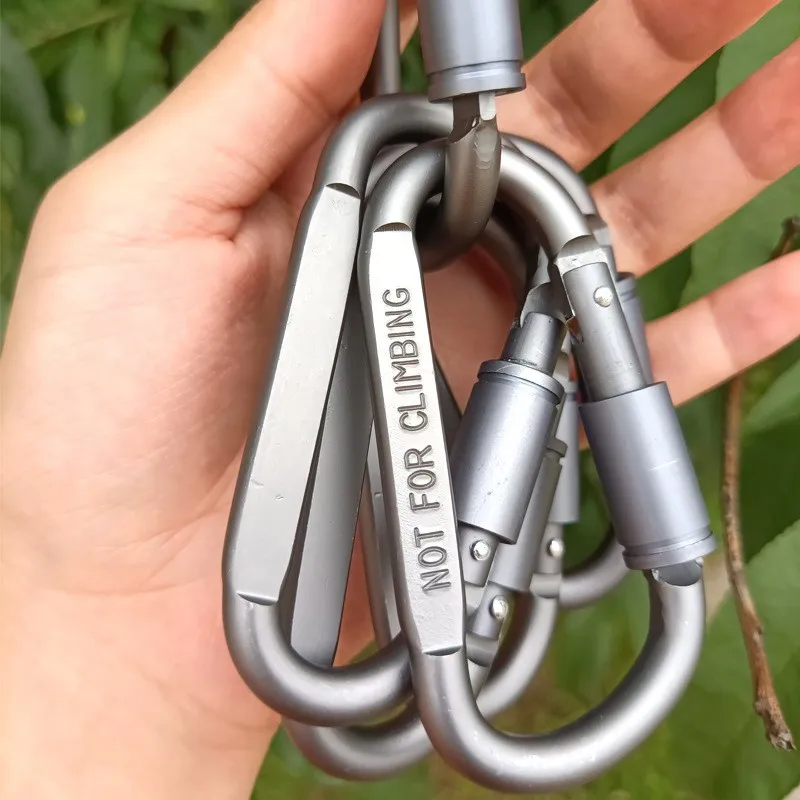 6 buah klip Carabiner aluminium penguncian d-ring awet kuat dan ringan untuk berkemah luar ruangan kunci gerbang sekrup Tautan pegas