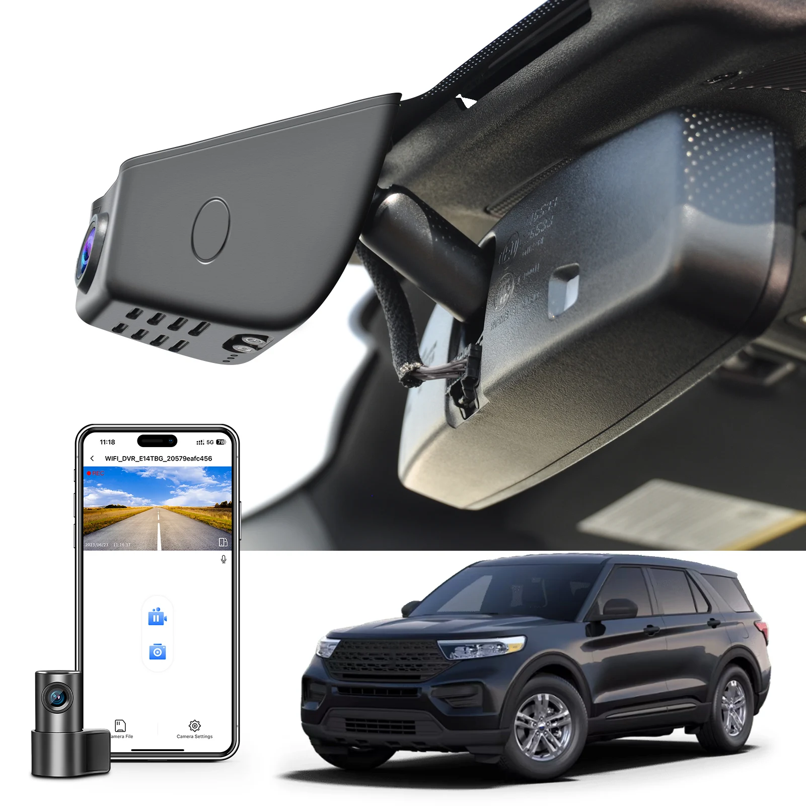 Câmera de Painel Dedicada 4K Mangoal para Ford Explorer 2011-2026 com GPS, WiFi e APP - Plug and Play