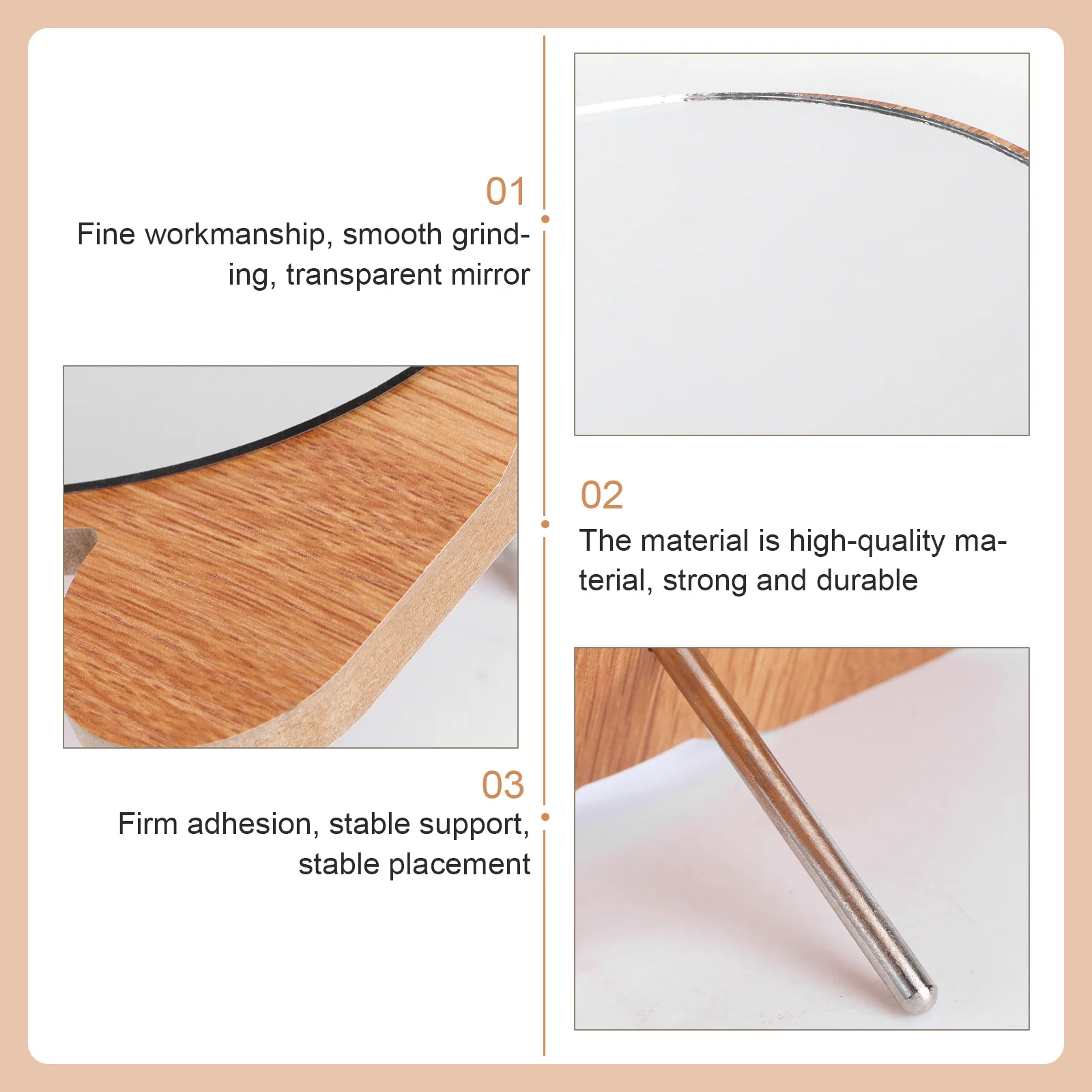 1 pçs espelho de maquiagem de madeira desktop espelho decorativo base de madeira maciça imagem clara ideal para o uso da vaidade do quarto