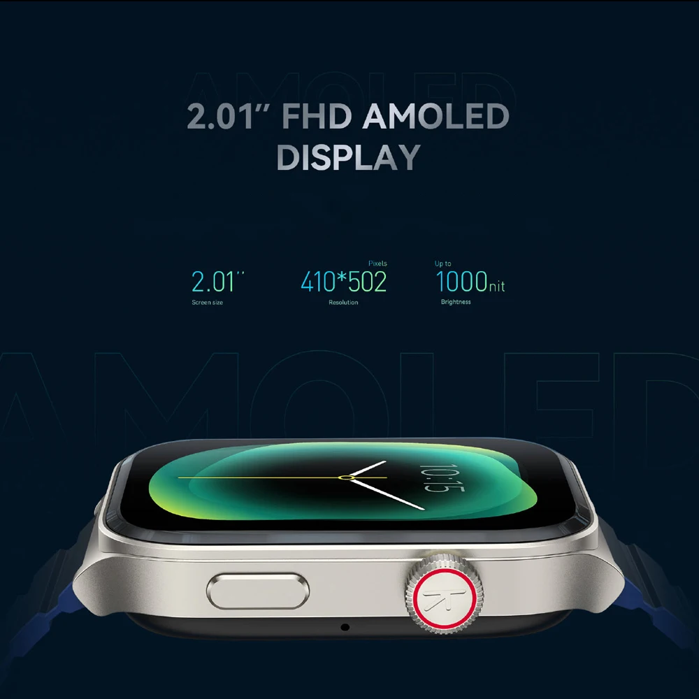 ساعة Kieslect Ks2 الذكية للاتصال مقاومة للماء 3ATM مع شاشة AMOLED مقاس 2.01 بوصة لتتبع نشاط اللياقة البدنية الصحية باللون الأسود