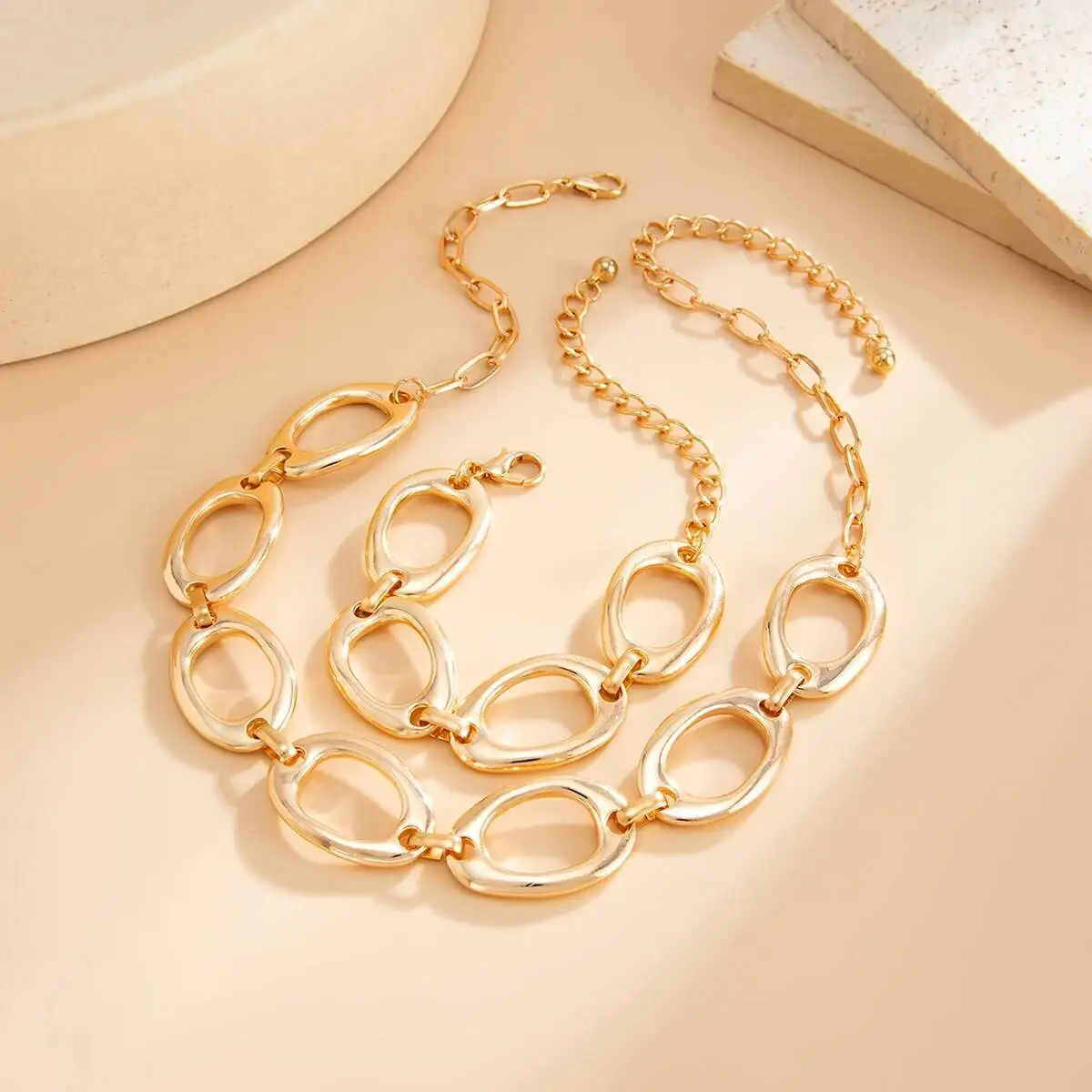 PuRui الشرير ريترو غير النظامية الجوف خارج القطع الناقص قلادة أساور مجموعة 2026 موضة جديدة مجوهرات الحفلات اكسسوارات للنساء هدايا #6