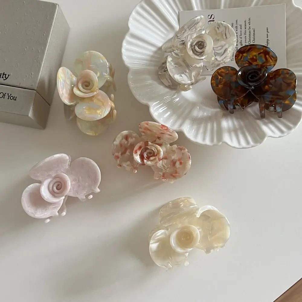 

Sweet French Style Flower Hair Claw Colorful Medium Size Acetic Acid Hair Clip Barrette Korean Style Shark Clip Streetwear