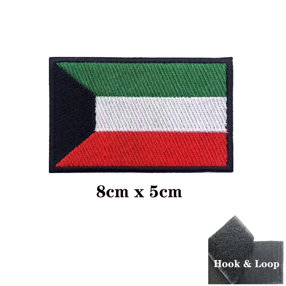 Kuwait flag Patches Armband Embroidered Patch Hook & Loop Iron On Embroidery  Badge Military Stripe