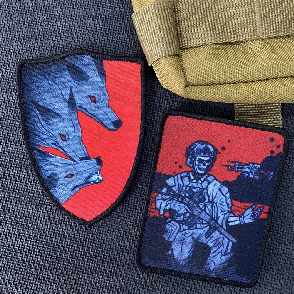 Russian Uprising Tactical Chevron Printing Hook and Loop Patches Skeleton Morale Badge Wolf Backpack Stickers Sexy Girl Armband