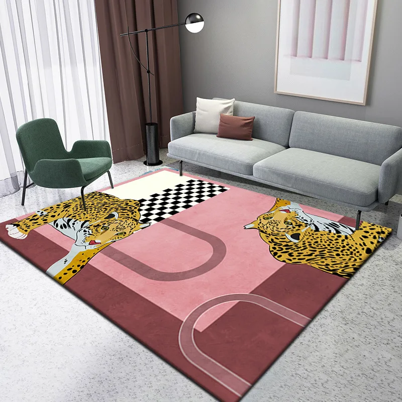 Nordic Light Luxury Living Room Carpet Pink Leopard Girl Bedroom Bed Blanket Home Sofa Blanket Coffee Table Mat for Bedroom