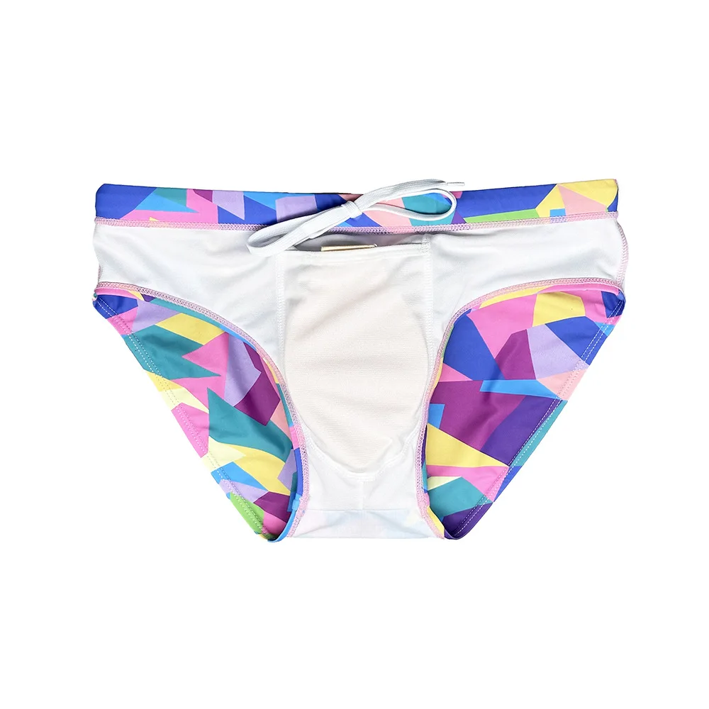 

Men's block print trunks cup sports fitness beach hot spring pool 10033zb