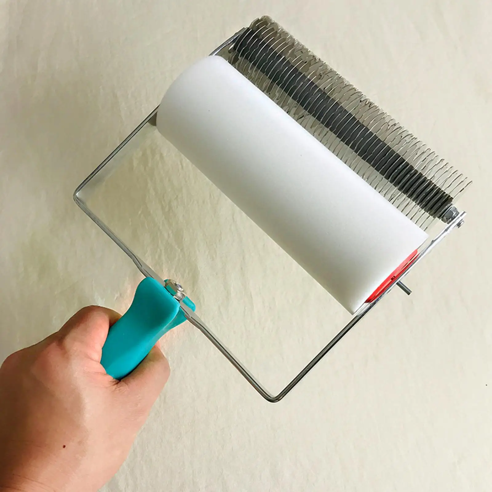 Iron Sheet Roller Art Professional Handheld Tool Reusable with Handle Cloth Pattern Paint Roller Cross Pattern Embossed Roller