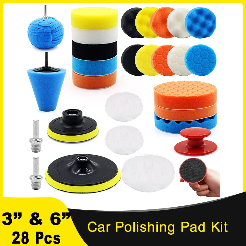 

3" and 6" Car Polishing Pad Kit 28 Pcs for Drill Buffing and Polisher Drill Polishing Pads for Car Cleaning and Waxing