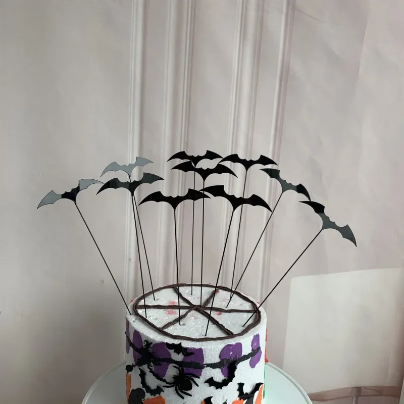 

10pcs Acrylic Halloween Cake Topper Black Bat Party Baking Cake Decoration Happy Halloween Party Favors