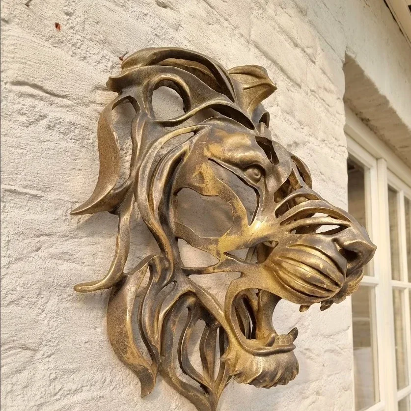 Large Lion Head Wall Mounted Art Sculpture Gold Resin Lion Head Art Wall Luxury Decor Kitchen Wall Bedroom