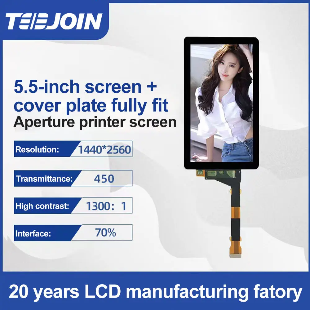 

5.5 Inch Display 2K Screen Resolution 1440*2560 Removed Backlit Fully Fitted Glass Cover 3D Printer Lcd Module Display Factory