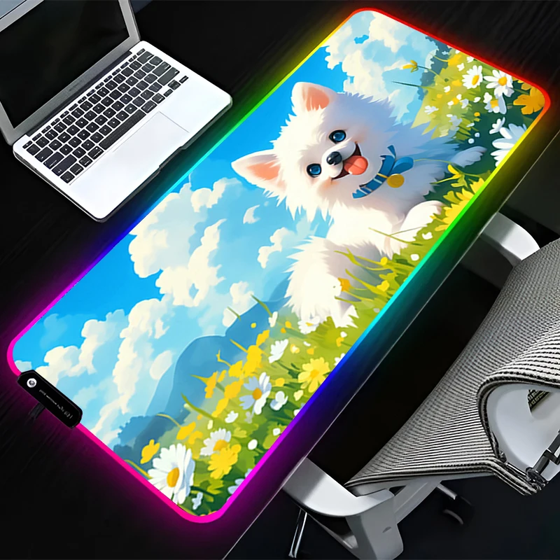 

RGB LED Mouse Pad Rubber HD Mousepad Pattern Game Pad PC Accessories Desk Mat Non Slip Table Mat Office Corgi Dog Keyboard Pad