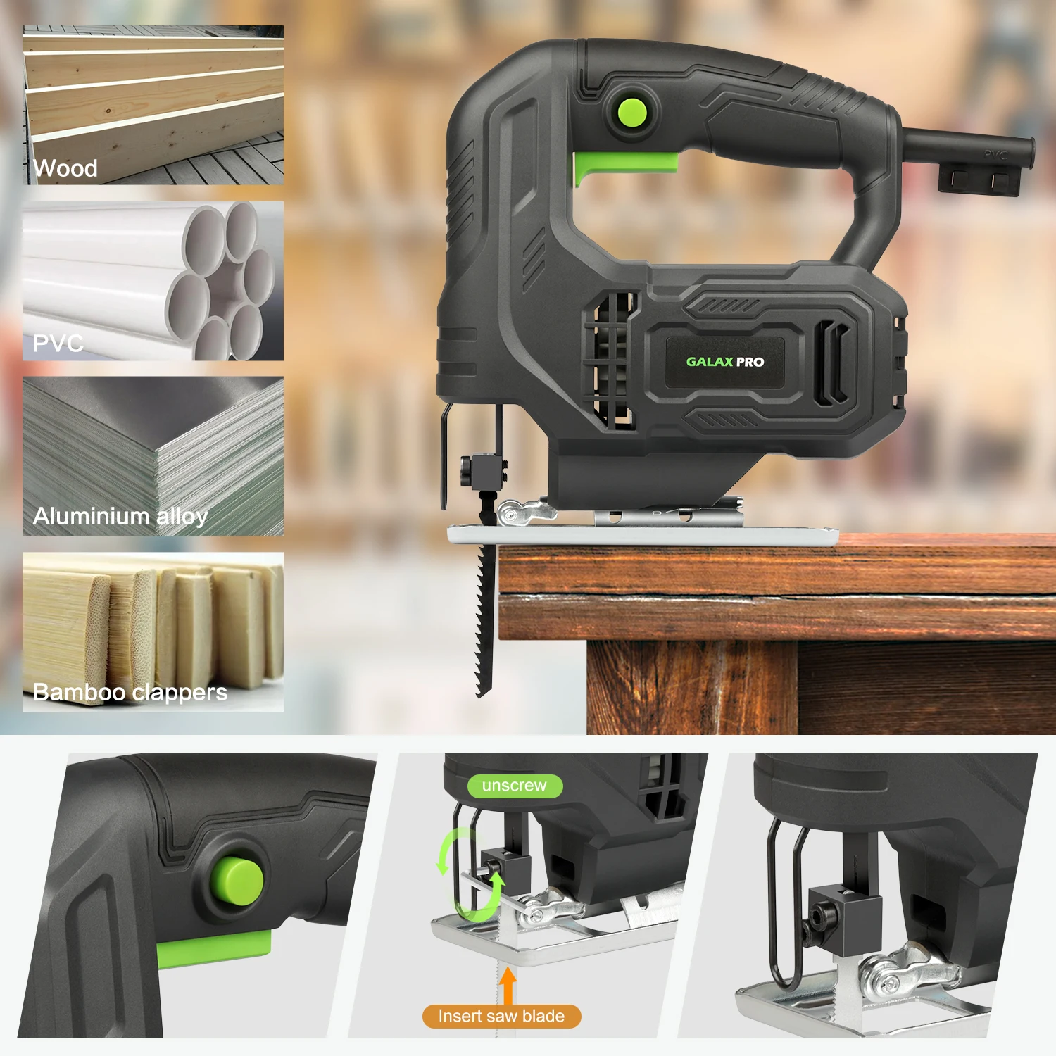 GALAX PRO Stichsäge 400W Leistungsstarker Motor Elektrische Säbelsäge 3000 U/min Einstellbar ±45° ° Abgeschrägter Schnitt für Tischler DIY Holzbearbeitung – Detail 11