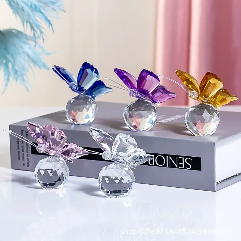 Crystal Butterfly Figurine Animal Ornaments Crafts Glass Paperweight Home Wedding Decoration Miniature Souvenir Gifts
