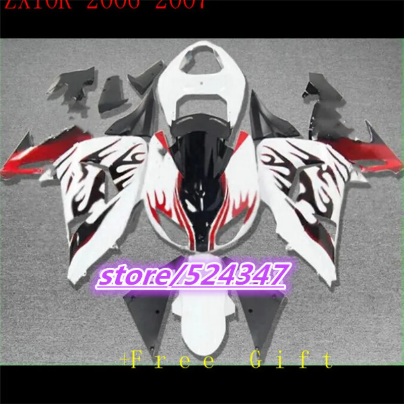 hot sales manufacturers ZX10R 2006 2007 for kawasaki Ninja ZX10R06-07 white motorcycle fairing of dark red flame