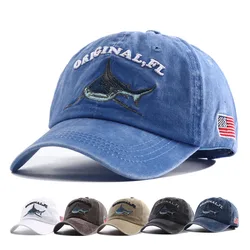 2023 New Designer Black White Animal Shark Embroidery Baseball Hat Snapback Women Bone Vintage Cotton Dad Caps for Men Gorras