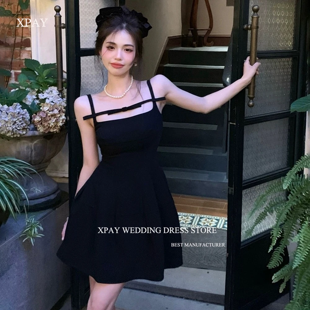 

XPAY Black Mini Short Cocktail Party Dresses Korea Spaghetti Straps Matte Soft Night Event Summer Skirt Photoshoot Cute Lovely