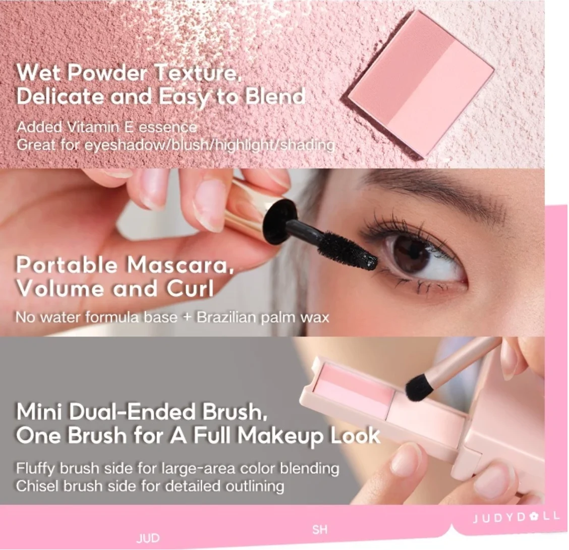 Judydoll Portable Multi-Function Box Highlighter Blush Mascara Eyeshadow Eyebrow Powder Brush Cosmetics