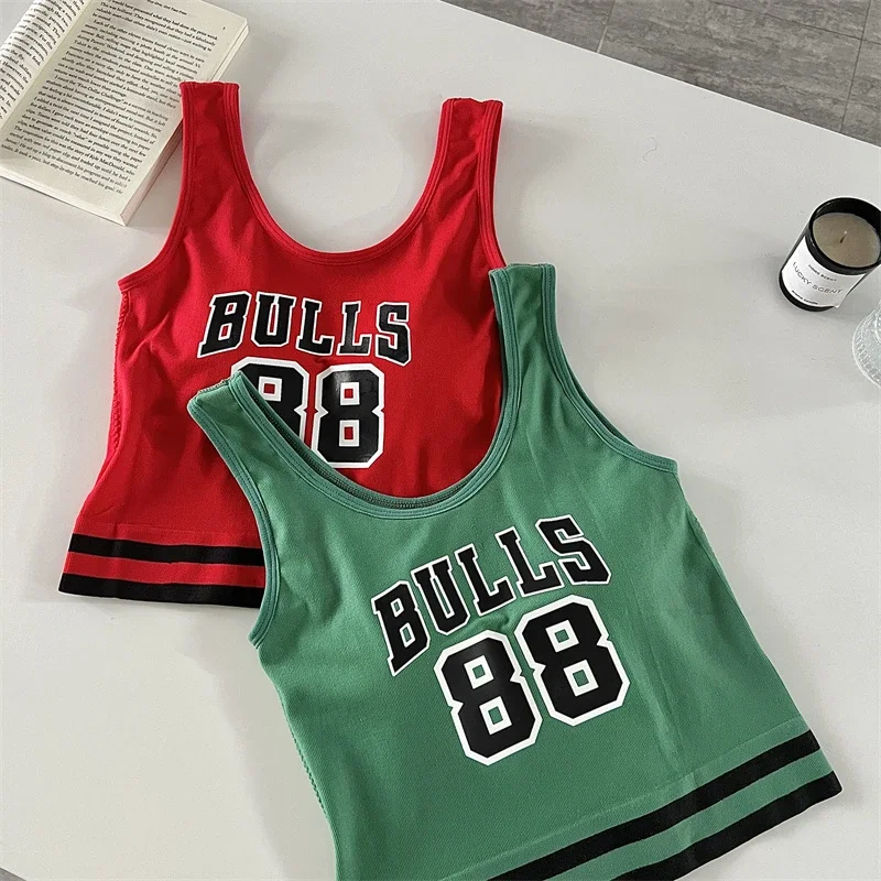 Women Letter Printed Crop Top With Pad Sleeveless Sexy Camisole Solid Basic Tube Top Female Casual Slim Summer Tank Tops