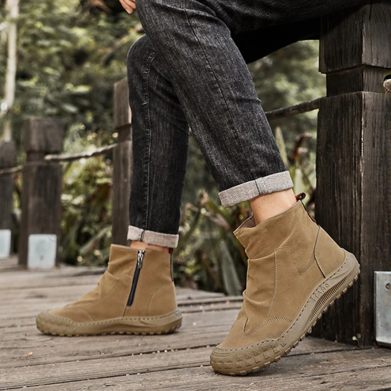 Men's Vintage Casual Shoes 2025 Autumn Winter New Trend Outdoor Non Slip Work Shoes Comfortable Fashion Side Zipper Short Boots