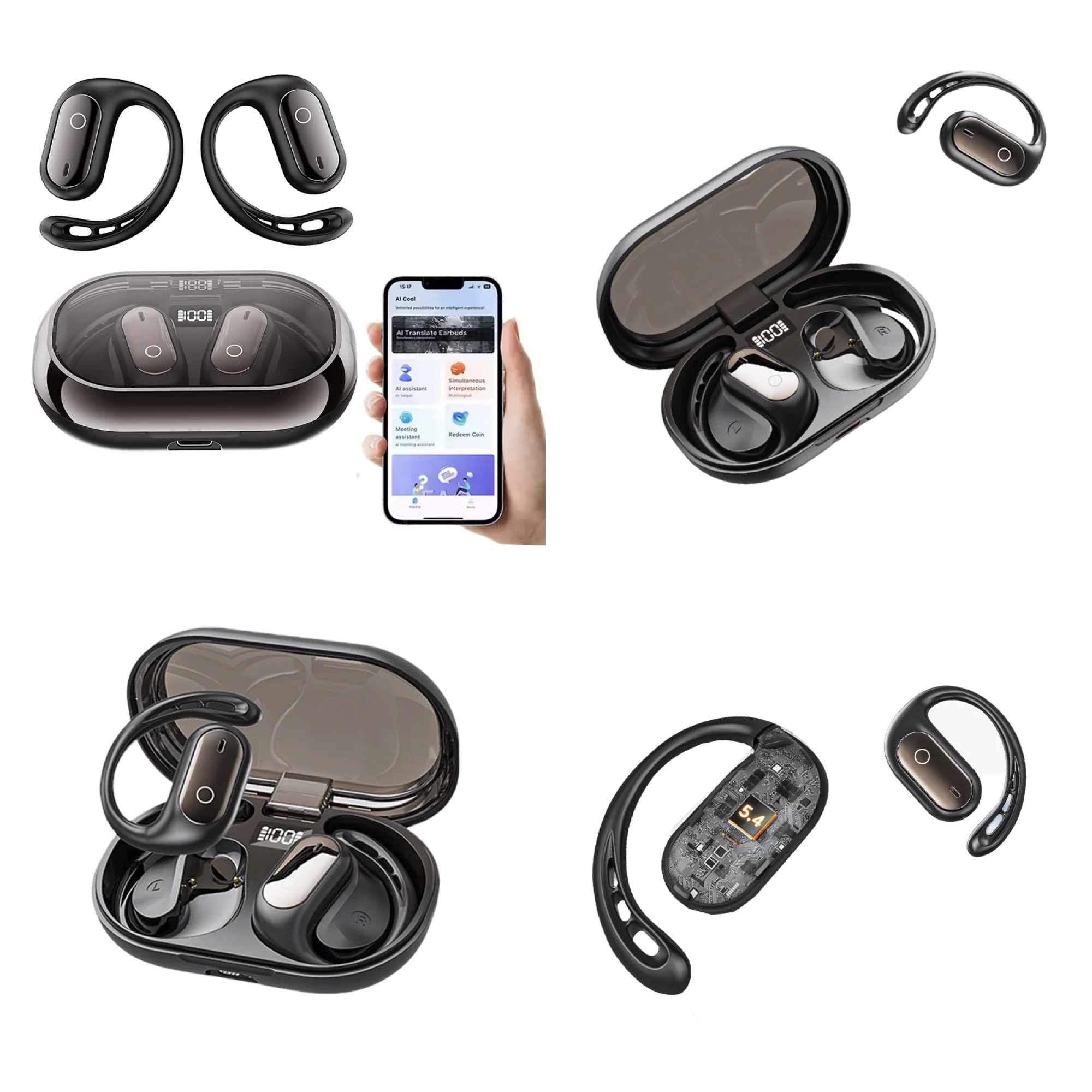 Auriculares Traductores en Tiempo Real OWS para Viajes de Negocios, Auriculares con Traducción de Idiomas por IA con 144 Idiomas en Línea, Auriculares 3 en 1