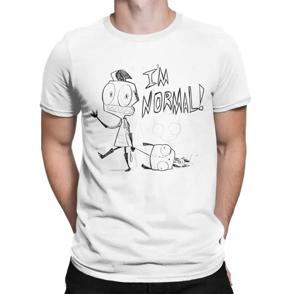 

Мужские милые футболки I'm Normal Invader Zim Gir, одежда из чистого хлопка, винтажная футболка с короткими рукавами и круглым воротником, футболки с принтом