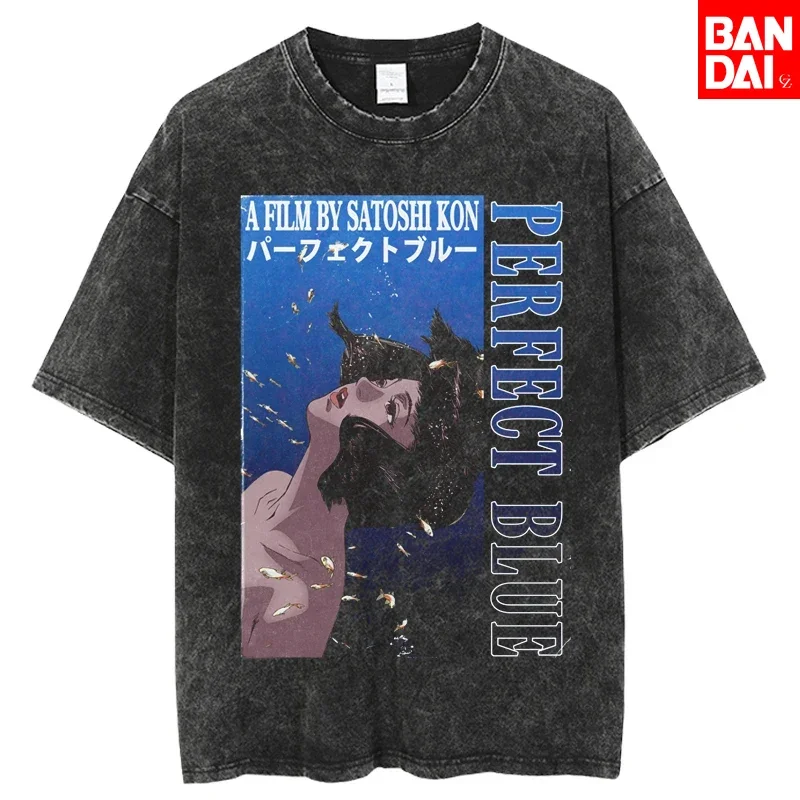 

Vintage Washed Perfect Blue Anime T Shirt Men Women Retro 90s Japanese Movie Graphic Streetwear Harajuku Short Sleeve Cotton Top